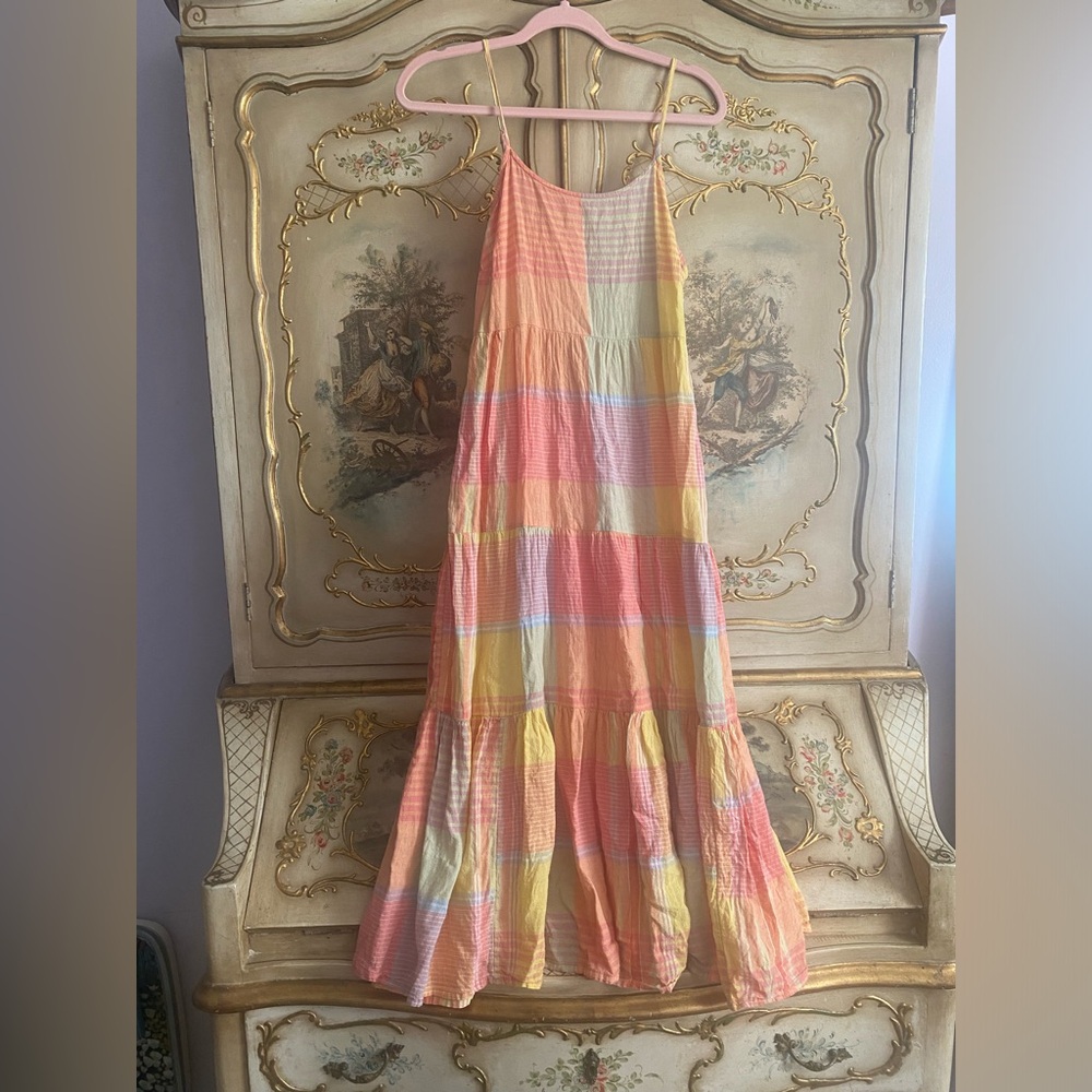 beachlunchlounge Multicolor Pretty Check Striped Midi Dress